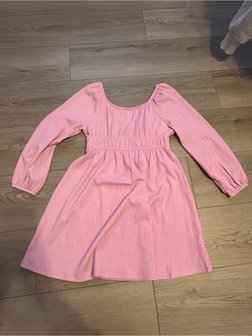 Eyeshadow Girls Pink Long-Sleeve Textured Empire Waist Dress